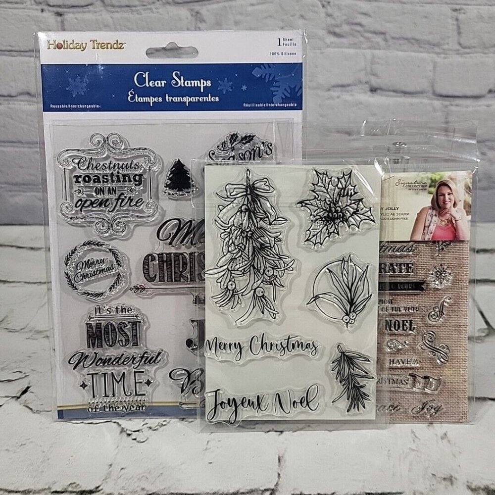 Clear Rubber Stamps Christmas Holiday Lot of 3‎ Sets Crafts Scrapbooking